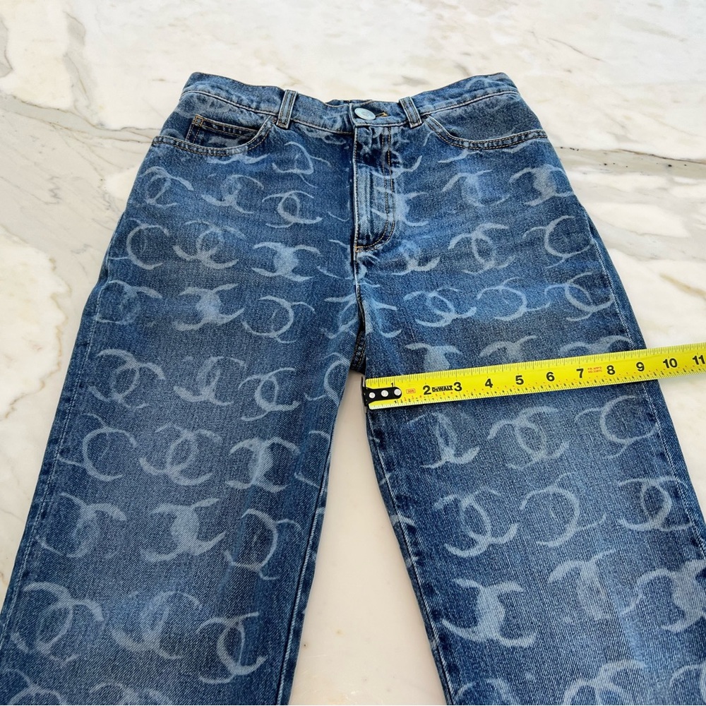 CHANEL 23N CC DARK BLUE SILVER SEQUINS BOOT CUT JEANS SIZE FR 36 / US 4 NWTS! - Picture 11 of 16